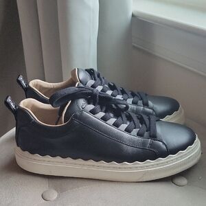 Chloe Lauren Scalloped Sneaker Size 40 Black